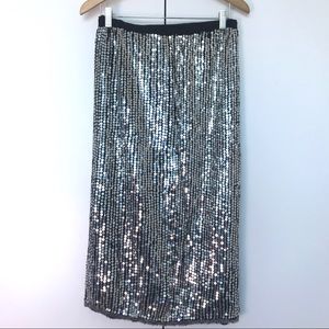 Silver Sequins Midi Skirt Size L